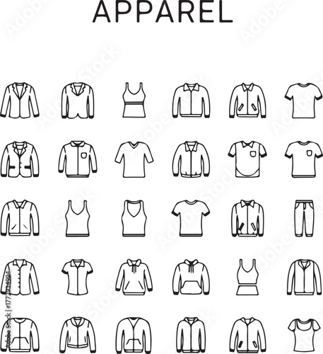 Vector Line Art Apparel Clothing Garment Icons Collection