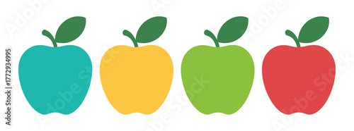 Apple icon set Apple icon collection green and red - vector outline and silhouette Apple line icon nutrition vector flat fruit. Apple stroke outline icon illustration logo