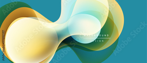 Abstract flowing shapes, vibrant colors, modern design. Smooth gradients create dynamic visual experience. Teal background enhances composition.