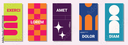 Modern Product Packaging Collection with Bold Geometric Shapes and Vibrant Colors – Creative Abstract Label Design for Branding, Marketing, and Visual Presentation