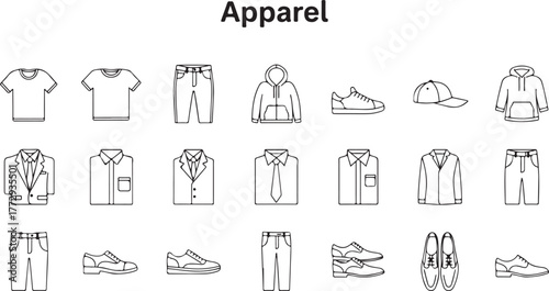 Minimalist Line Art Icons of Apparel and Clothing Items