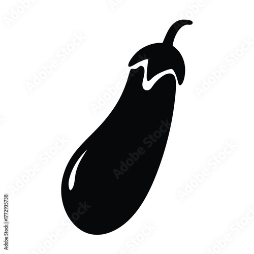 Simple black and white silhouette of a fresh eggplant vegetable on display
