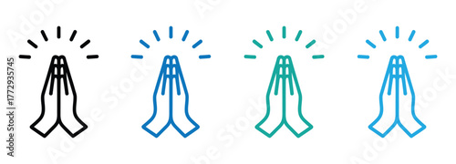 Prayer and Respect Icon. Namaste, Thank You Emoji. Folded Hands Sign for Gratitude. Vector icons