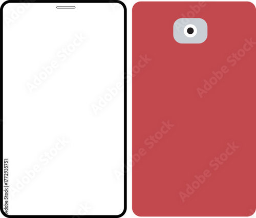 Modern red smartphone with blank screen front and camera back view digital device illustration