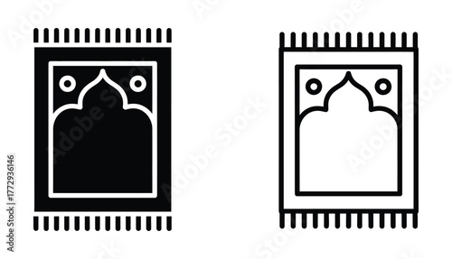 Vector art of depiction of a prayer rug, showcasing a traditional design with fringe, often used in islamic culture for prayer, symbolizing faith, devotion, and cultural heritage