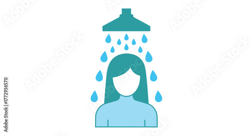 Person taking a shower with water droplets falling on their head
