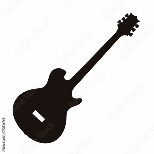 Silhouette of a solid body electric guitar against a white background