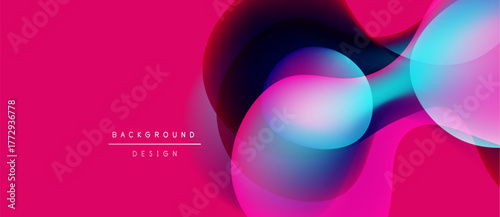 Abstract vibrant design. Overlapping colorful shapes create dynamic composition. Pink background enhances visual impact. Modern aesthetic.