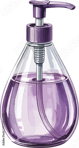 Purple Liquid Soap Dispenser Illustration for Hygiene and Beauty