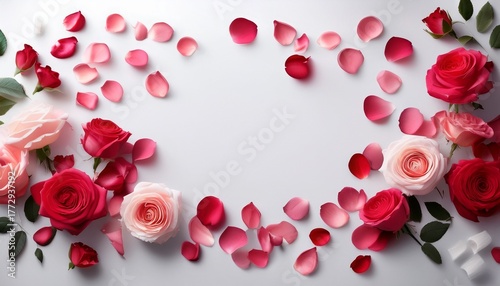 white backdrop adorned with rose petals