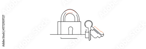 Minimalist continuous line drawing of padlock and keys security concept isolated on white background vector illustration simple outline design for safety and protection symbol
