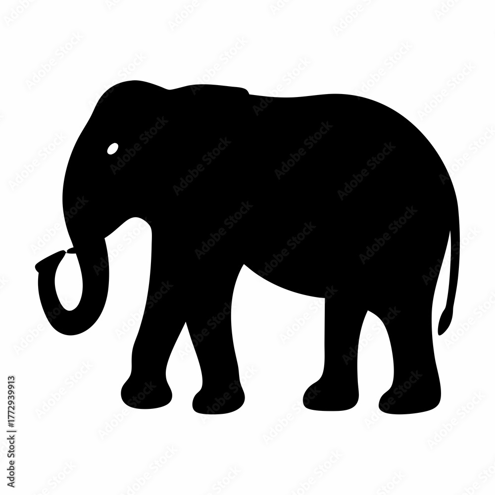 Fototapeta premium Silhouette of a majestic elephant walking on a white background illustration