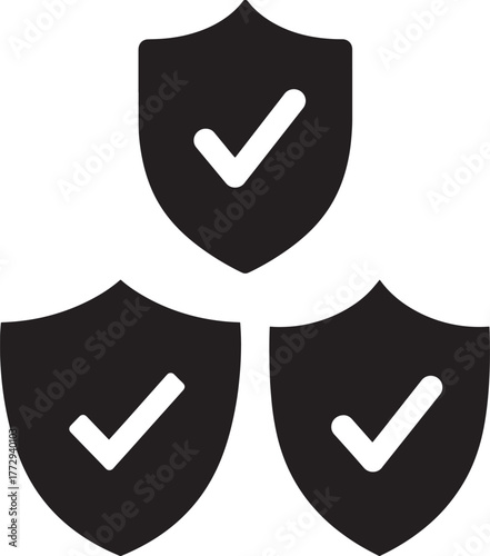Three security shields with checkmarks silhouette