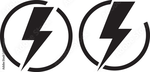 Two black lightning bolts inside circles silhouette