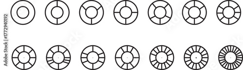 Wheel life template. Circle division from 1 to 14 equal parts. Lifestyle balance
