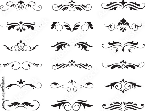 Set of Decorative Flourish Borders and Dividers Perfect for Vintage Invitations Cards and Elegant Design Elements with Swirls and Ornate Details