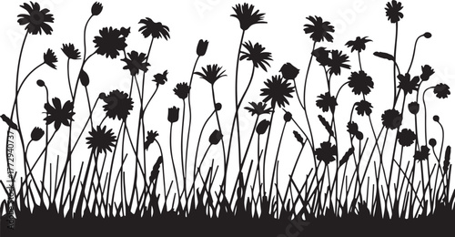 Wild Flowers Vector Illustration Graphic Silhouette Floral Meadow Field Herbs Plants Garden Nature Environment Black Design Isolated