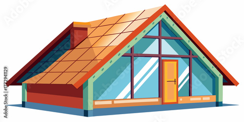 Insulated modern house with colorful roof and large windows  