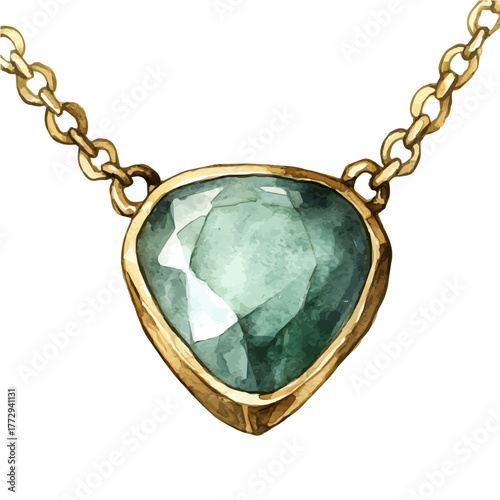watercolor vector of Chrysoprase Necklace, isolated on a white background.