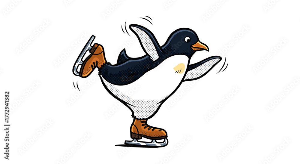 Obraz premium Penguin skating on ice with joyful expression in winter setting 