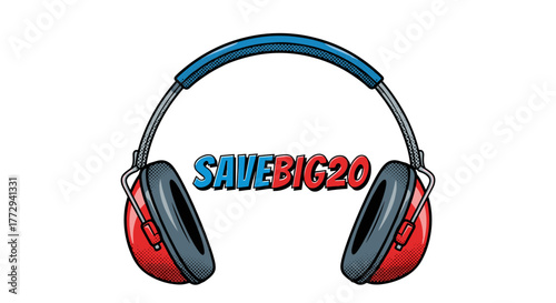 Red and black earmuffs framing discount code SAVEBIG20 for winter sale  