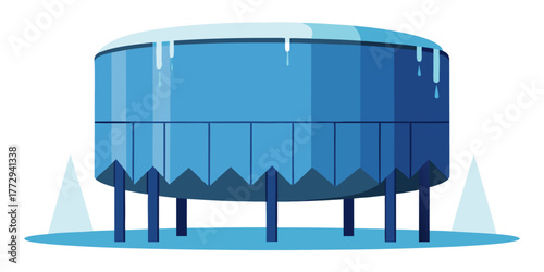 Frozen rainwater tank in blue with icy details and geometric shapes  