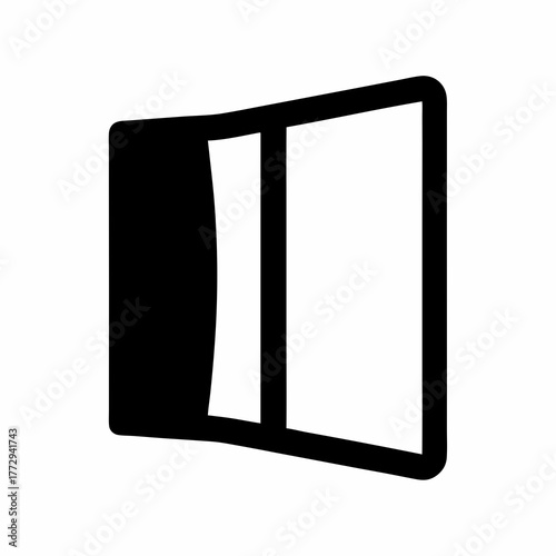 Simple black and white icon illustration of an open door indicating accessibility