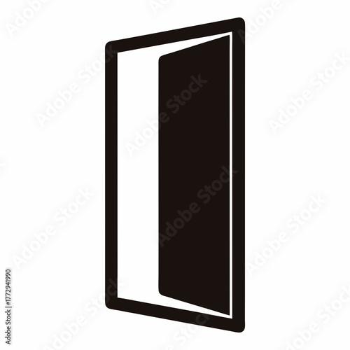 Simple black and white icon illustration of an open door indicating accessibility