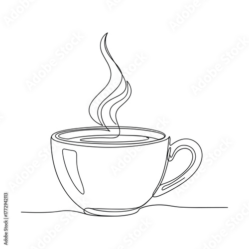 Hand drawn sketch of a steaming hot cup of coffee with wisps of steam rising