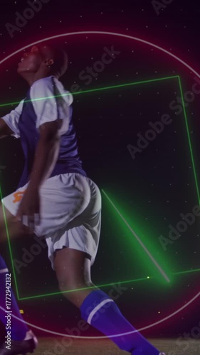 Animation of statistics human body rugby player over scope scanning