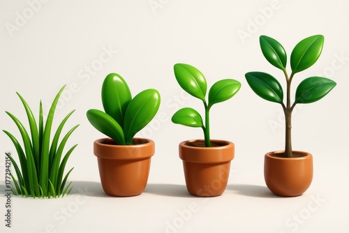 Four stages of plant growth from seedling to mature plant