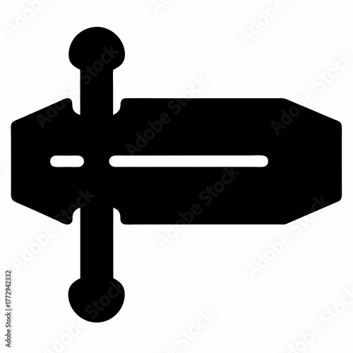 Sword silhouette icon for medieval weapons- Bold black sword silhouette with a central slot, symbolizing weaponry, medieval combat, fantasy themes, and historical warfare design
