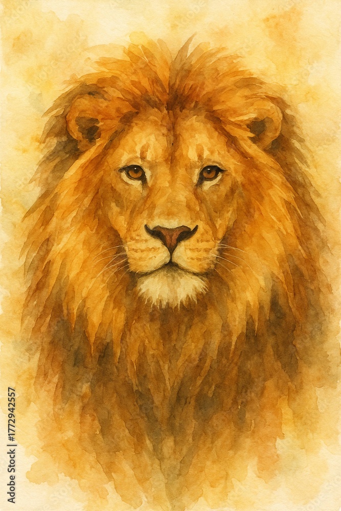 Fototapeta premium 水彩で描くライオンの温もり