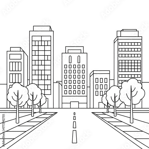vector illustration of city street of a coloring page 