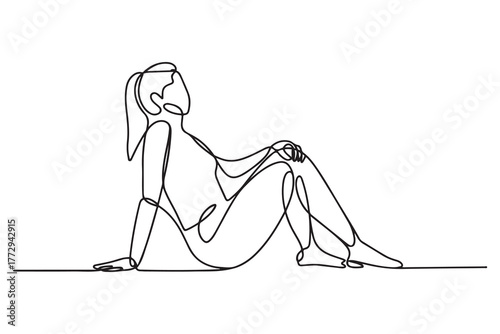 Continuous line drawing. Woman sitting back. one line Icon drawing with white background