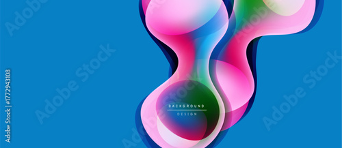 Abstract fluid shapes overlap, creating vibrant color gradients on blue background. Modern design element for digital projects.