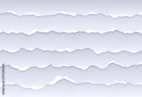 Paper rip, realistic tear strips. Vector pattern of a paper sheet with ripped edges. Horizontal torn paper pieces set with jagged borders and soft shadows for scrapbook, banner, notepad, social media