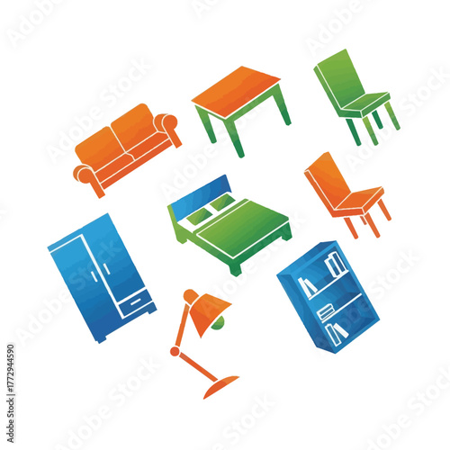 Elegant Furniture Collection: A modern display of various furniture pieces. Each element showcases style and elegance, creating an inspiring interior space. 