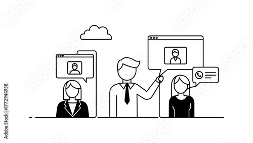 Online business meeting with team