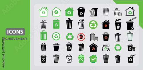 Recycling and Trash Bin Icon Set – Eco Waste Management and Recycle Symbols Vector