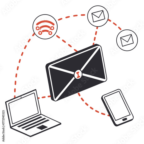 Digital Messaging Network with Laptop Smartphone and Wi- Fi Symbol email technology