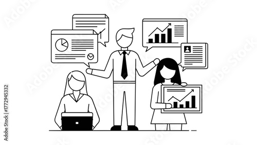 Business people working together in line style