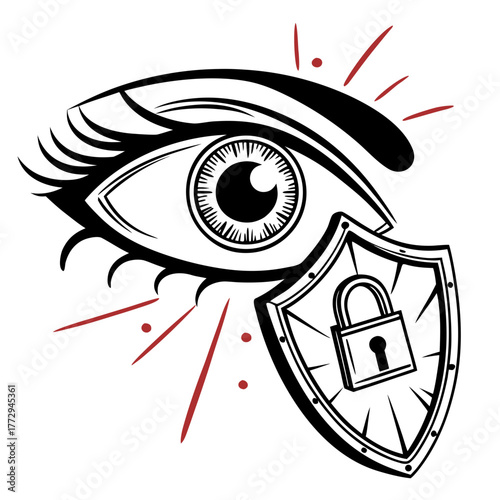 Eye Protected By Shield With Padlock And Red Rays security
