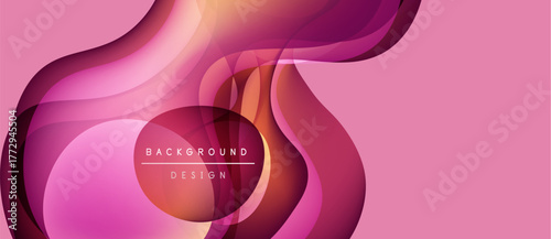 Abstract flowing shapes, pink hues dominate. Modern design with gradient effects, text reads background design. Smooth curves create dynamic visual impact.