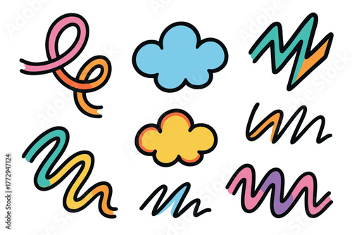 Colorful abstract shapes for creative design projects. Set of 6 vector illustration