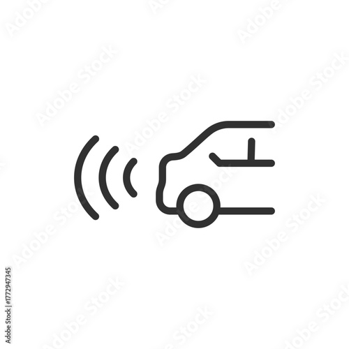 Car with rear sensors, linear icon. Reverse detection and parking assist. Line with editable stroke.
