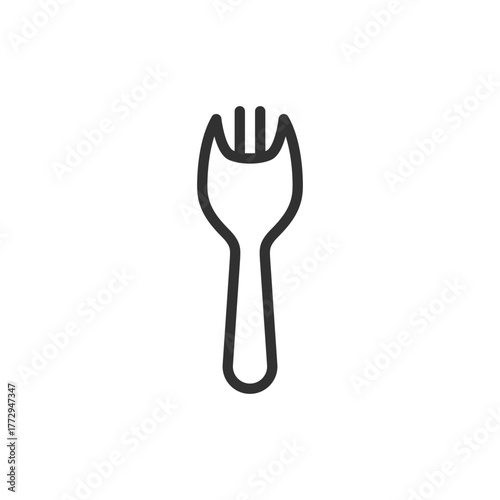 Spork, linear icon. Combination of spoon and fork utensil. Line with editable stroke.