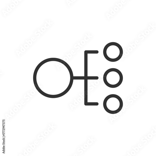 Circle connected to smaller circles, linear icon. Hierarchical structure and delegation. Line with editable stroke.