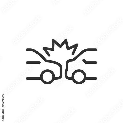 Car crash, linear icon. Road accident and collision. Line with editable stroke.