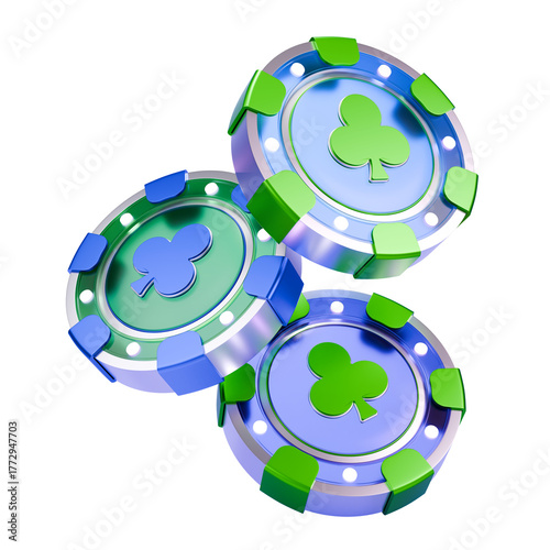3d icon of a casino chip stacks with club suit.